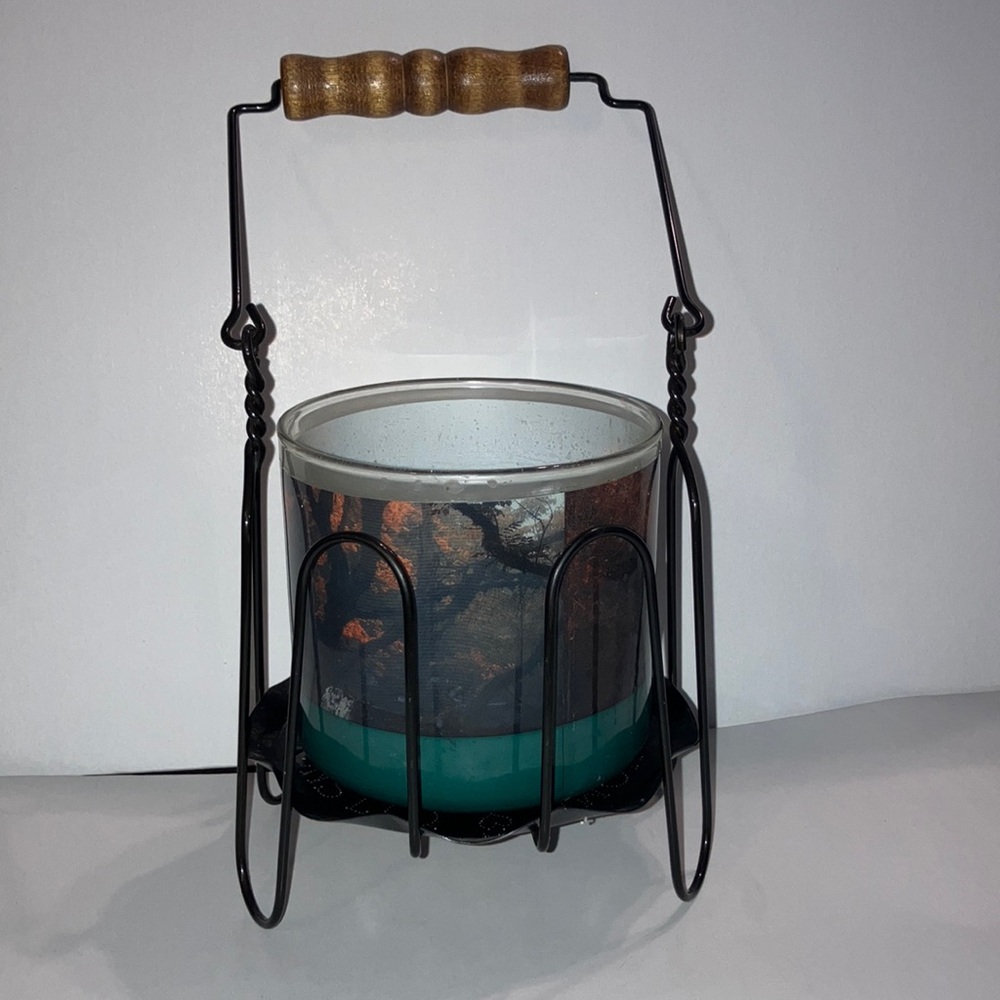 Black Wire Candle Holder with Black Metal Tray and Wooden Handle